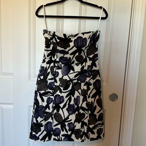 Banana Republic White Strapless Floral Dress with Black and Purple Print